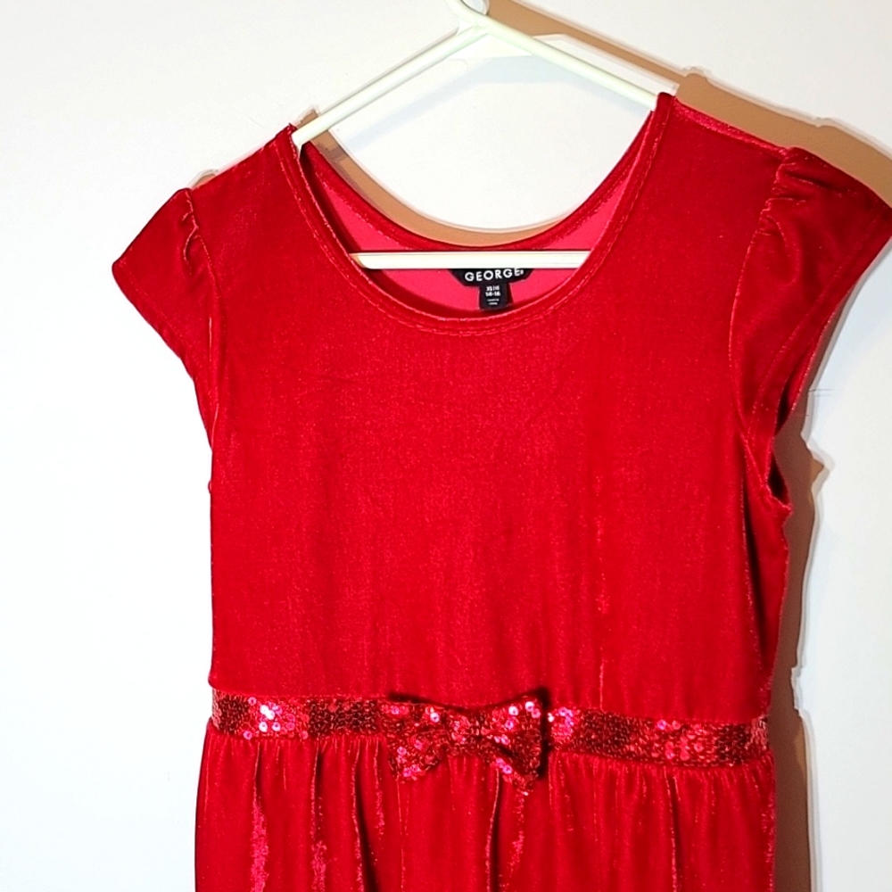 George Red Velvet Dress with sequin bow at waist size XL